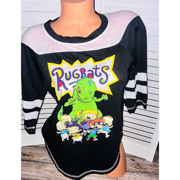 Rugrats Cartoon T-Shirt SMALL Black White Baseball Raglan NWT Nickelodeon - Picture 1 of 2